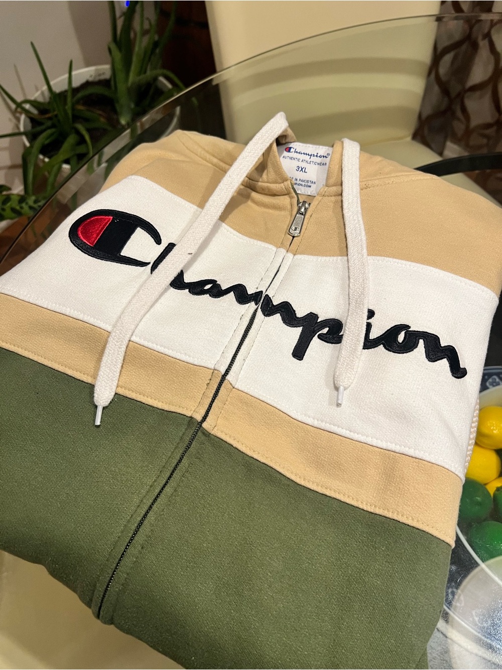 Men's Champion Two-Tone Zip Hoodie — Tan & White - Picture 5 of 5